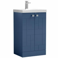 Nuie Blocks Floor Standing 2-Door Vanity Unit With Basin-3 500mm Wide - Satin Blue -HEATANDPLUMB Sales nuie blocks vanity unit blo303d