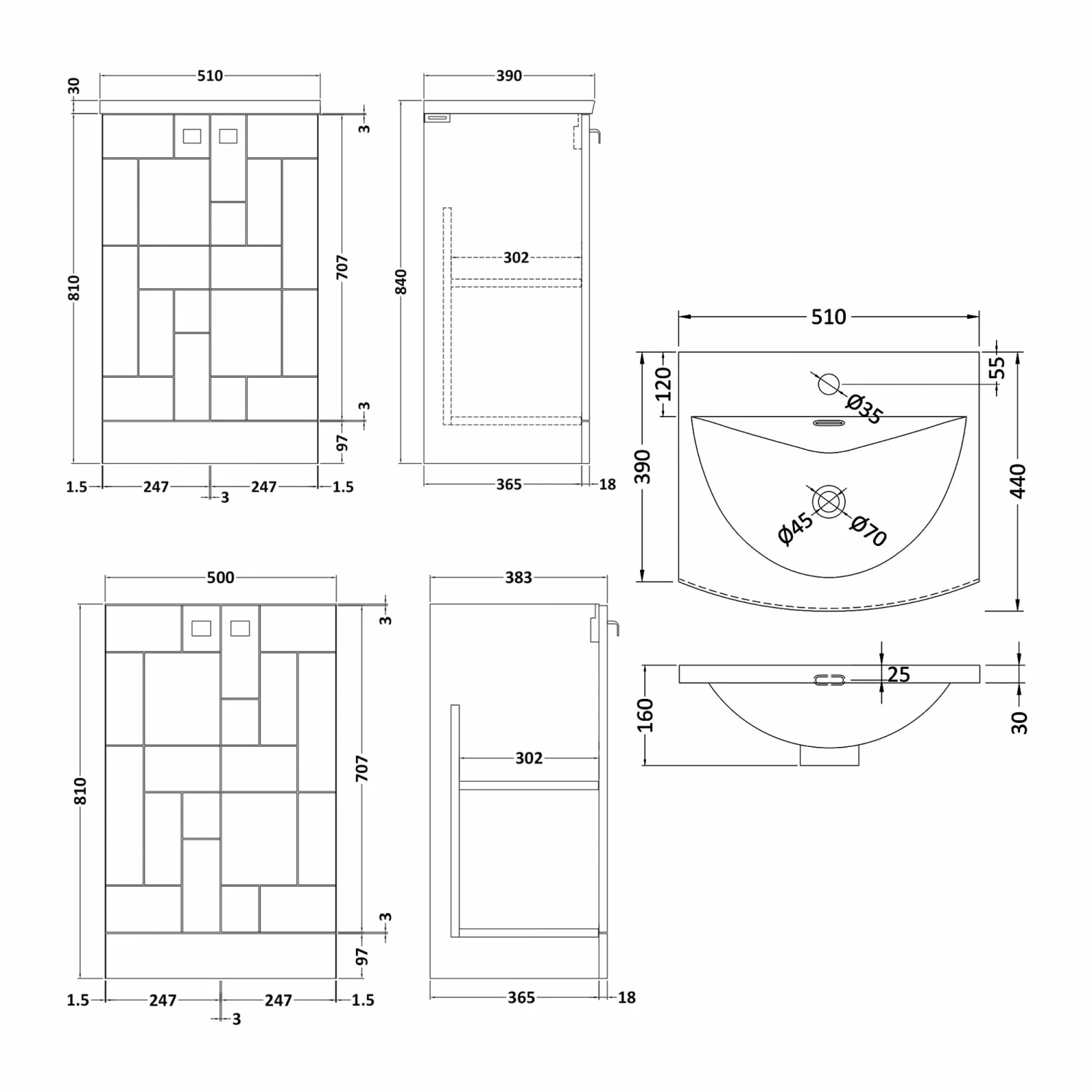 Nuie Blocks Floor Standing 2-Door Vanity Unit With Basin-4 500mm Wide - Satin Grey 6 Nuie Blocks Floor Standing 2-Door Vanity Unit With Basin-4 500mm Wide - Satin Grey - Image 4