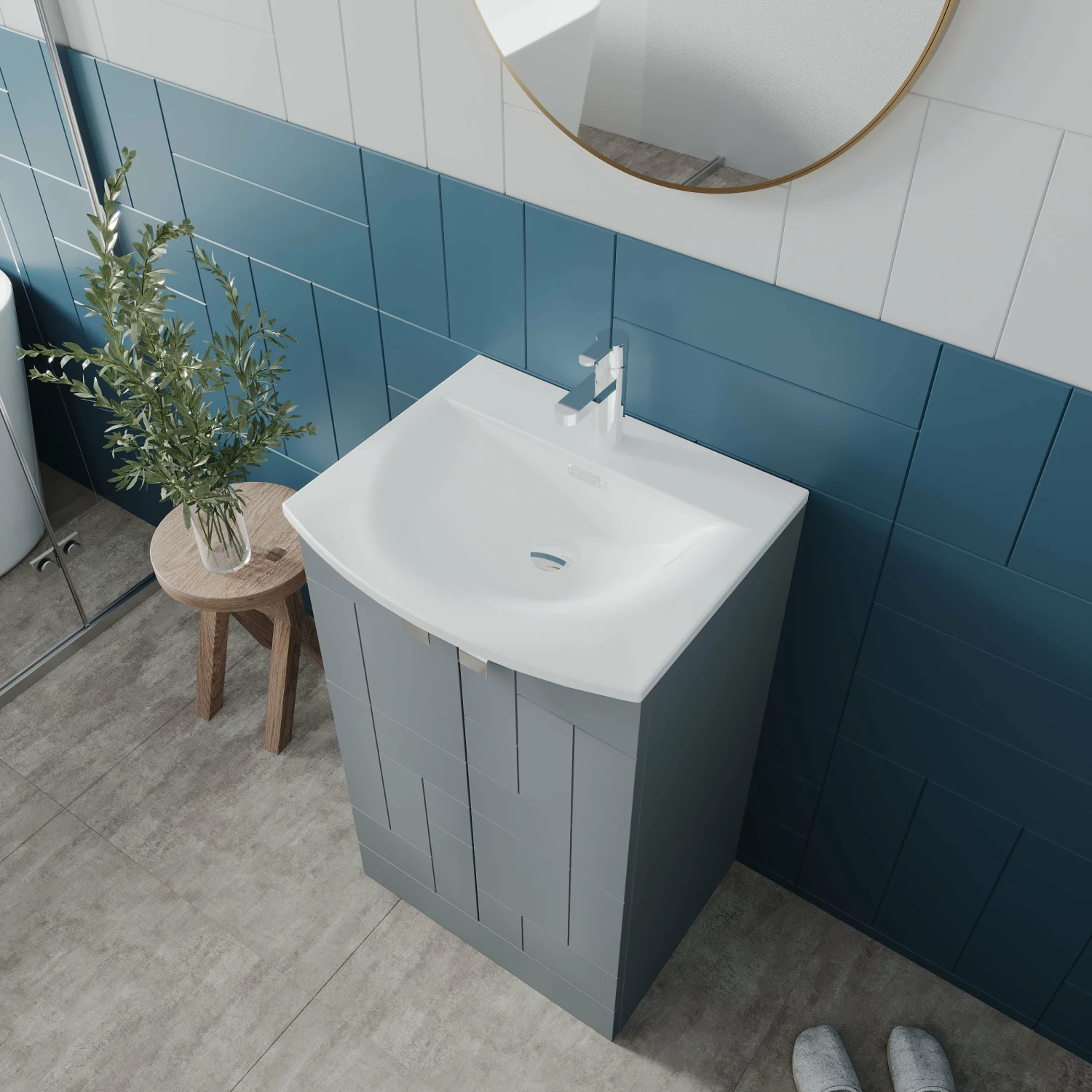 Nuie Blocks Floor Standing 2-Door Vanity Unit With Basin-4 500mm Wide - Satin Grey 3 Nuie Blocks Floor Standing 2-Door Vanity Unit With Basin-4 500mm Wide - Satin Grey