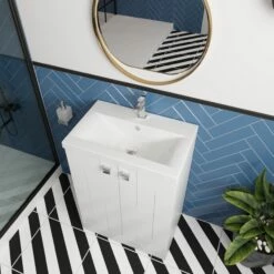 Nuie Blocks Floor Standing 2-Door Vanity Unit With Basin-1 600mm Wide - Satin White -HEATANDPLUMB Sales nuie blocks vanity unit blo306a 6