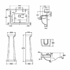 Nuie Carlton Basin And Full Pedestal 560mm Wide - 2 Tap Hole 7 Nuie Carlton Basin And Full Pedestal 560mm Wide - 2 Tap Hole -HEATANDPLUMB Sales nuie carlton basin cct004 1