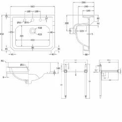 Nuie Carlton Basin With Washstand 560mm Wide - 3 Tap Hole