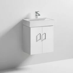 Nuie Mayford Wall Hung 2-Door Vanity Unit With Basin 450mm Wide - White 7 Nuie Mayford Wall Hung 2-Door Vanity Unit With Basin 450mm Wide - White -HEATANDPLUMB Sales nuie checkers vanity unit vtww450