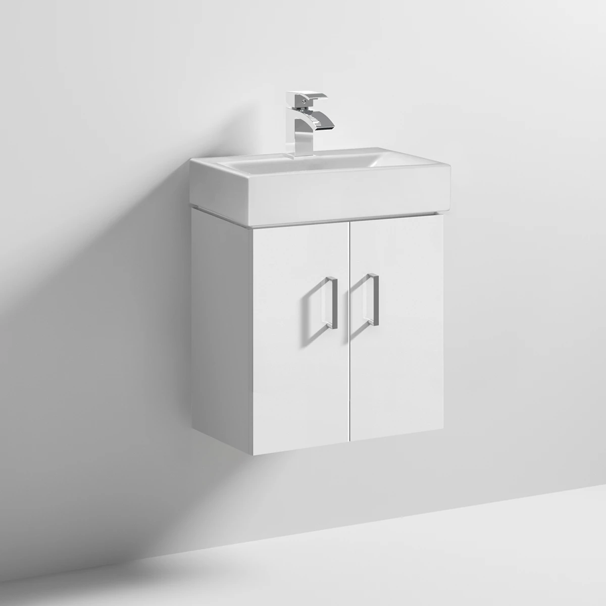 Nuie Mayford Wall Hung 2-Door Vanity Unit With Basin 450mm Wide - White 5 Nuie Mayford Wall Hung 2-Door Vanity Unit With Basin 450mm Wide - White - Image 3