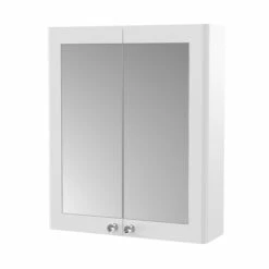 Nuie Classique 2-Door Mirrored Bathroom Cabinet 600mm Wide - Satin White