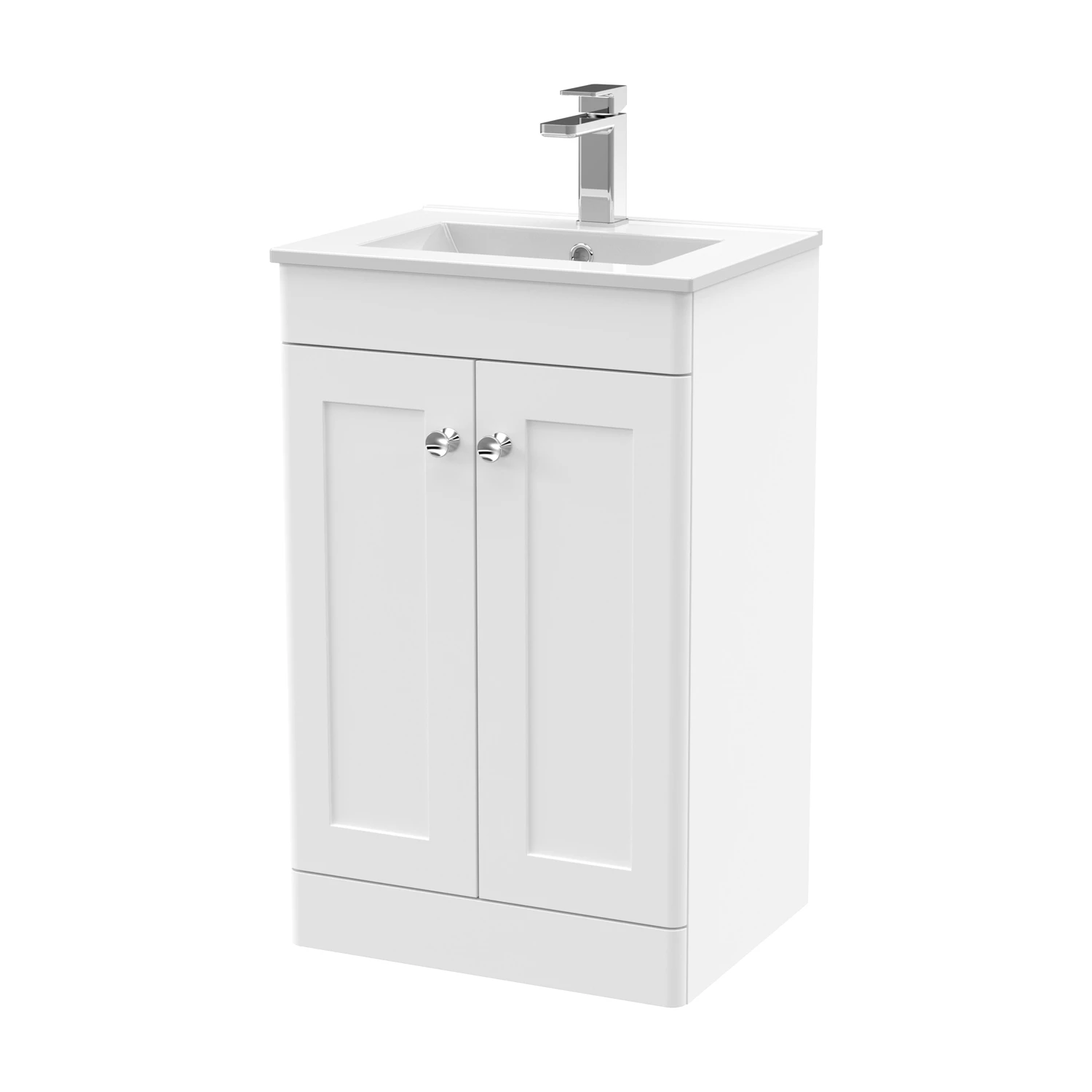 Nuie Classique Floor Standing 2-Door Vanity Unit With Basin-2 500mm Wide - Satin White 4 Nuie Classique Floor Standing 2-Door Vanity Unit With Basin-2 500mm Wide - Satin White - Image 2