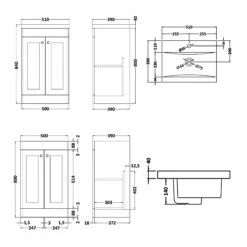Nuie Classique Floor Standing 2-Door Vanity Unit With Basin-1 500mm Wide - Satin Anthracite 6 Nuie Classique Floor Standing 2-Door Vanity Unit With Basin-1 500mm Wide - Satin Anthracite -HEATANDPLUMB Sales nuie classique vanity unit clc1423d 2