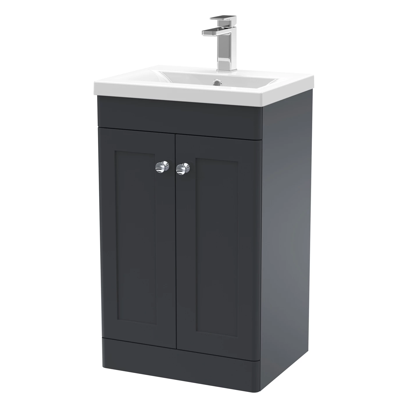 Nuie Classique Floor Standing 2-Door Vanity Unit With Basin-1 500mm Wide - Satin Anthracite 3 Nuie Classique Floor Standing 2-Door Vanity Unit With Basin-1 500mm Wide - Satin Anthracite