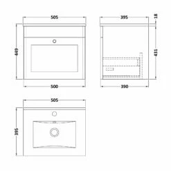 Nuie Classique Wall Hung 1-Drawer Vanity Unit With Basin-2 500mm Wide - Satin Grey -HEATANDPLUMB Sales nuie classique vanity unit clc1491c 3