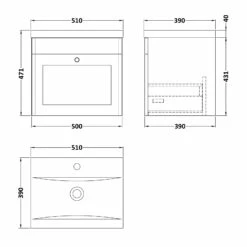 Nuie Classique Wall Hung 1-Drawer Vanity Unit With Basin-1 500mm Wide - Satin Grey 6 Nuie Classique Wall Hung 1-Drawer Vanity Unit With Basin-1 500mm Wide - Satin Grey -HEATANDPLUMB Sales nuie classique vanity unit clc1491d