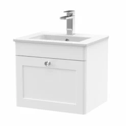 Nuie Classique Wall Hung 1-Drawer Vanity Unit With Basin-2 500mm Wide - Satin White
