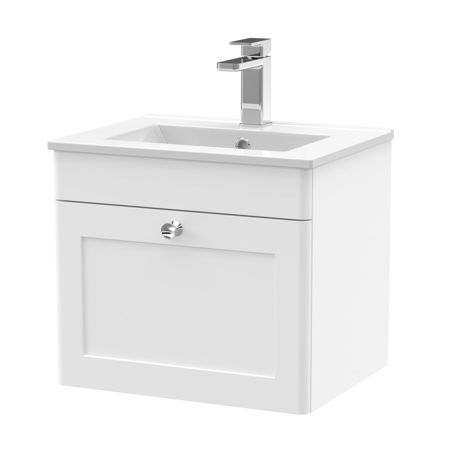 Nuie Classique Wall Hung 1-Drawer Vanity Unit With Basin-2 500mm Wide - Satin White 3 Nuie Classique Wall Hung 1-Drawer Vanity Unit With Basin-2 500mm Wide - Satin White