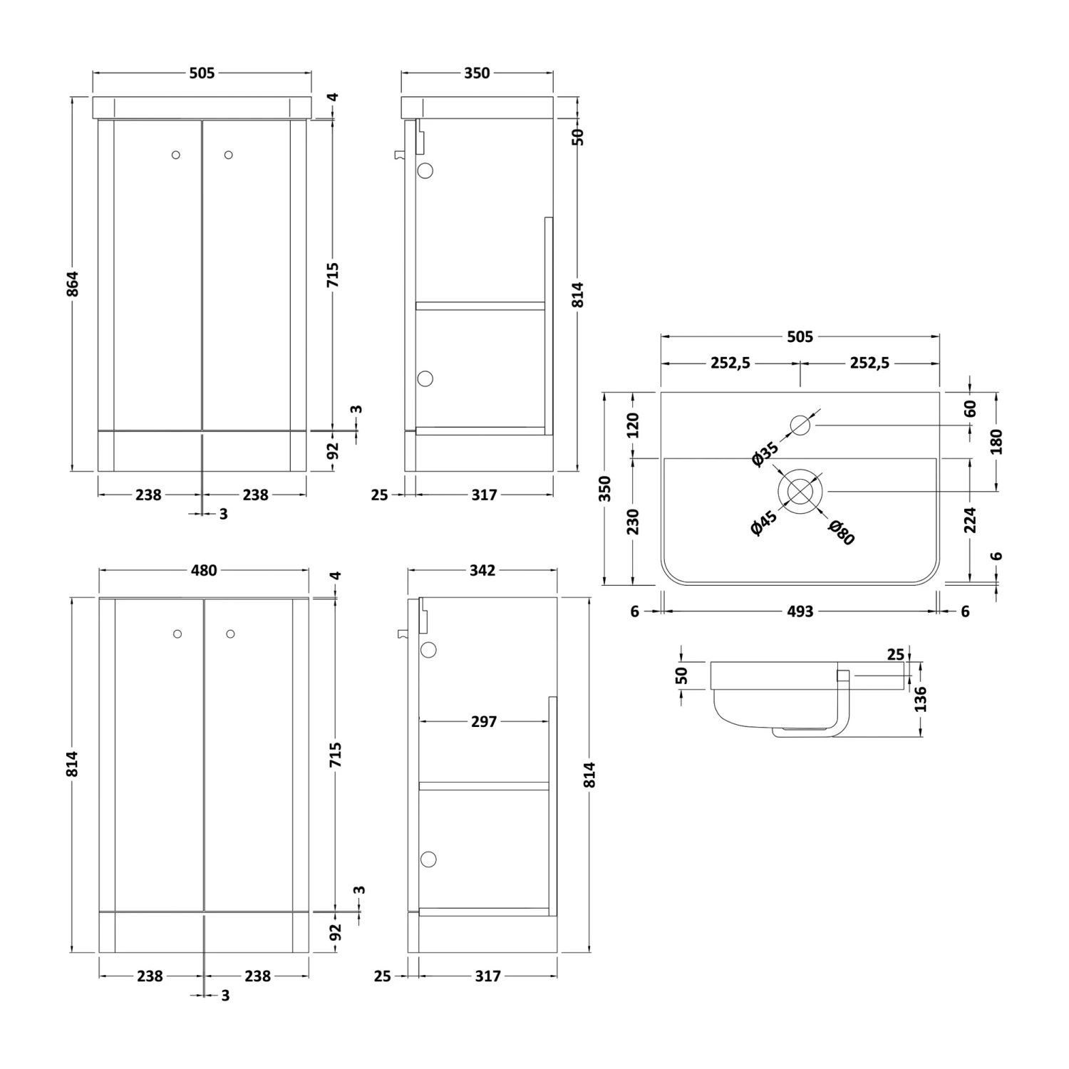 Nuie Core Floor Standing 2-Door Vanity Unit With Thin Edge Basin 500mm Wide - Satin Green 3 Nuie Core Floor Standing 2-Door Vanity Unit With Thin Edge Basin 500mm Wide - Satin Green