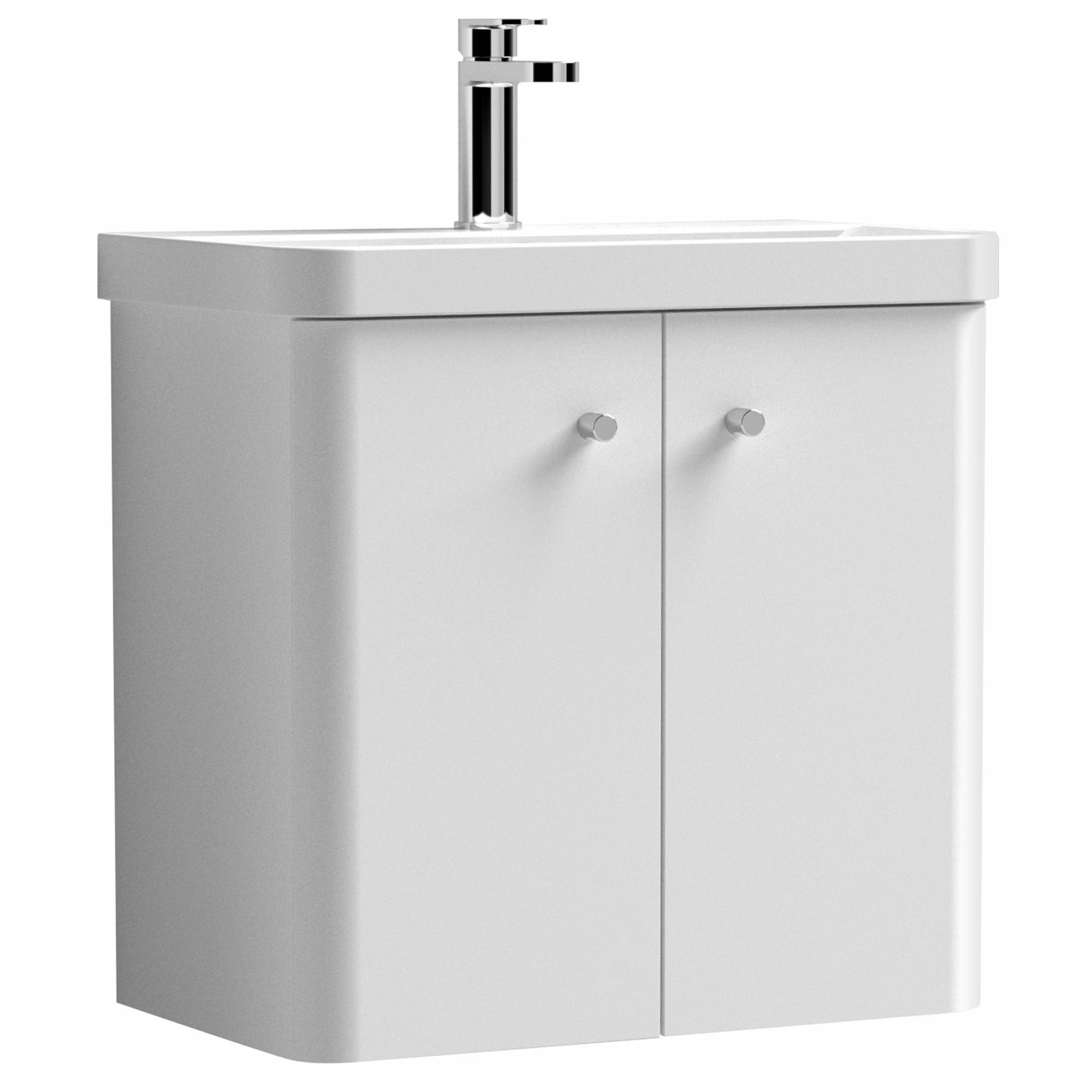 Nuie Core Wall Hung 2-Door Vanity Unit With Thin Edge Basin 600mm Wide - Gloss White 3 Nuie Core Wall Hung 2-Door Vanity Unit With Thin Edge Basin 600mm Wide - Gloss White
