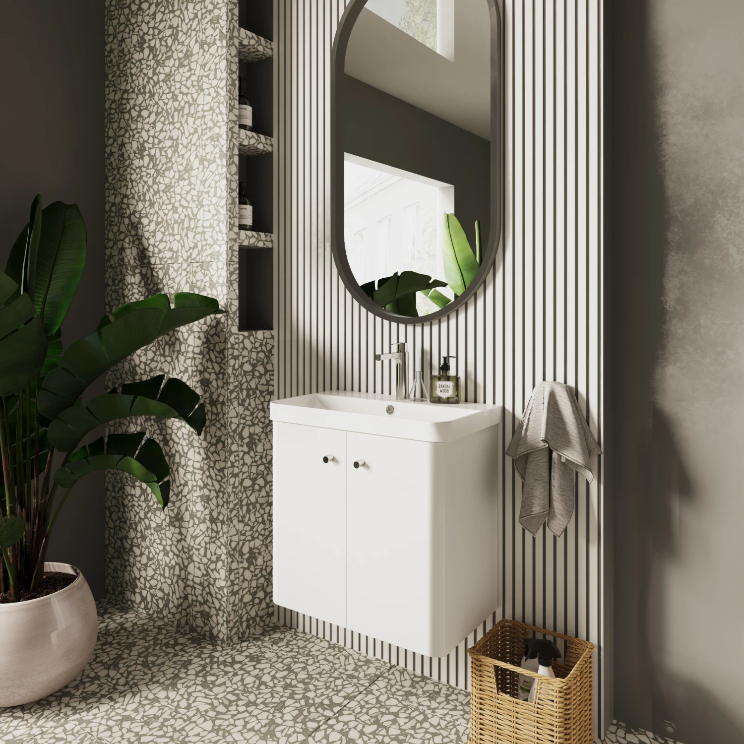 Nuie Core Wall Hung 2-Door Vanity Unit With Thin Edge Basin 600mm Wide - Gloss White 7 Nuie Core Wall Hung 2-Door Vanity Unit With Thin Edge Basin 600mm Wide - Gloss White - Image 5