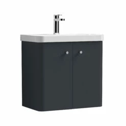 Nuie Core Wall Hung 2-Door Vanity Unit With Thin Edge Basin 600mm Wide - Satin Anthracite -HEATANDPLUMB Sales nuie core vanity unit cor1405