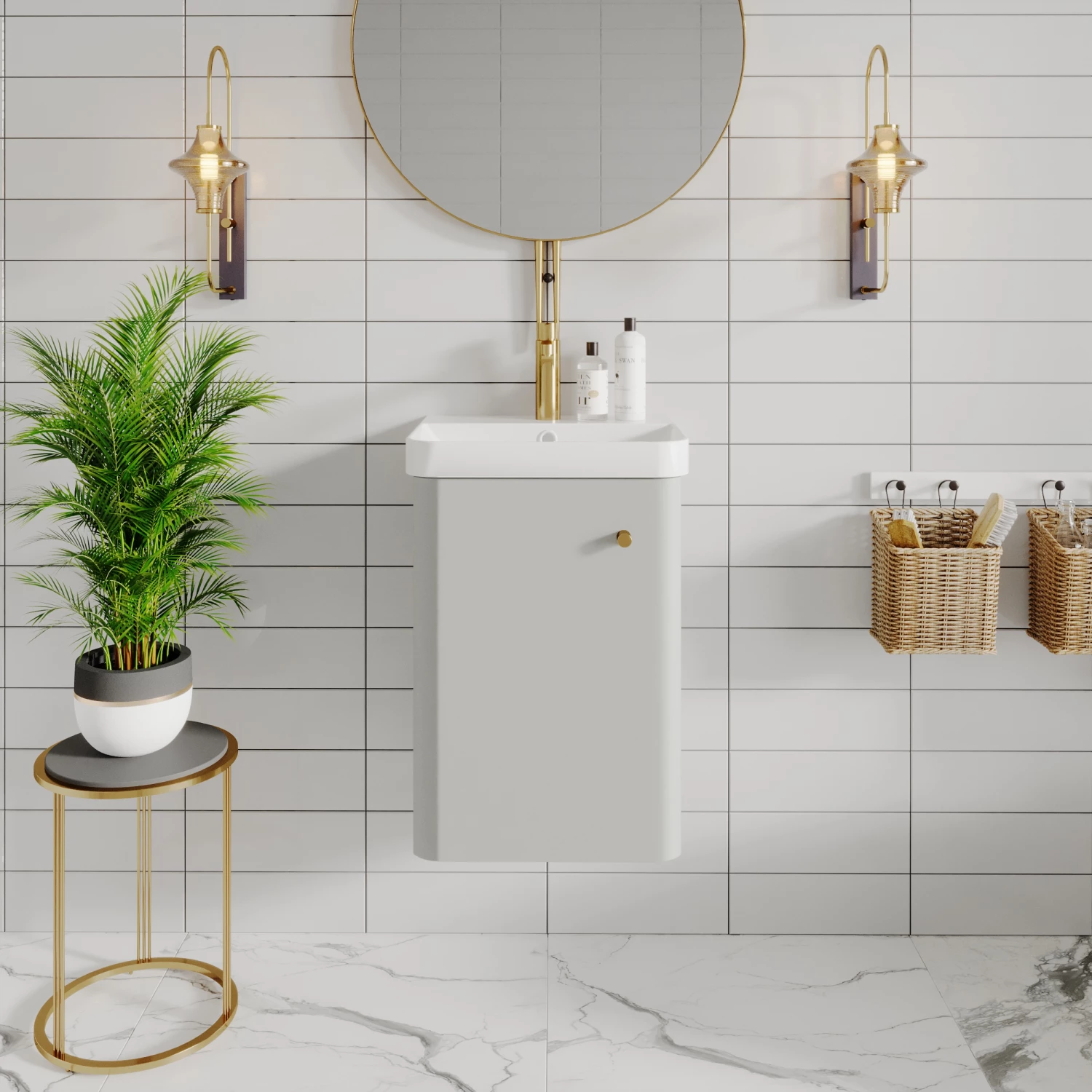 Nuie Core Wall Hung 1-Door Vanity Unit With Thin Edge Basin 400mm Wide - Gloss Grey Mist 7 Nuie Core Wall Hung 1-Door Vanity Unit With Thin Edge Basin 400mm Wide - Gloss Grey Mist - Image 5