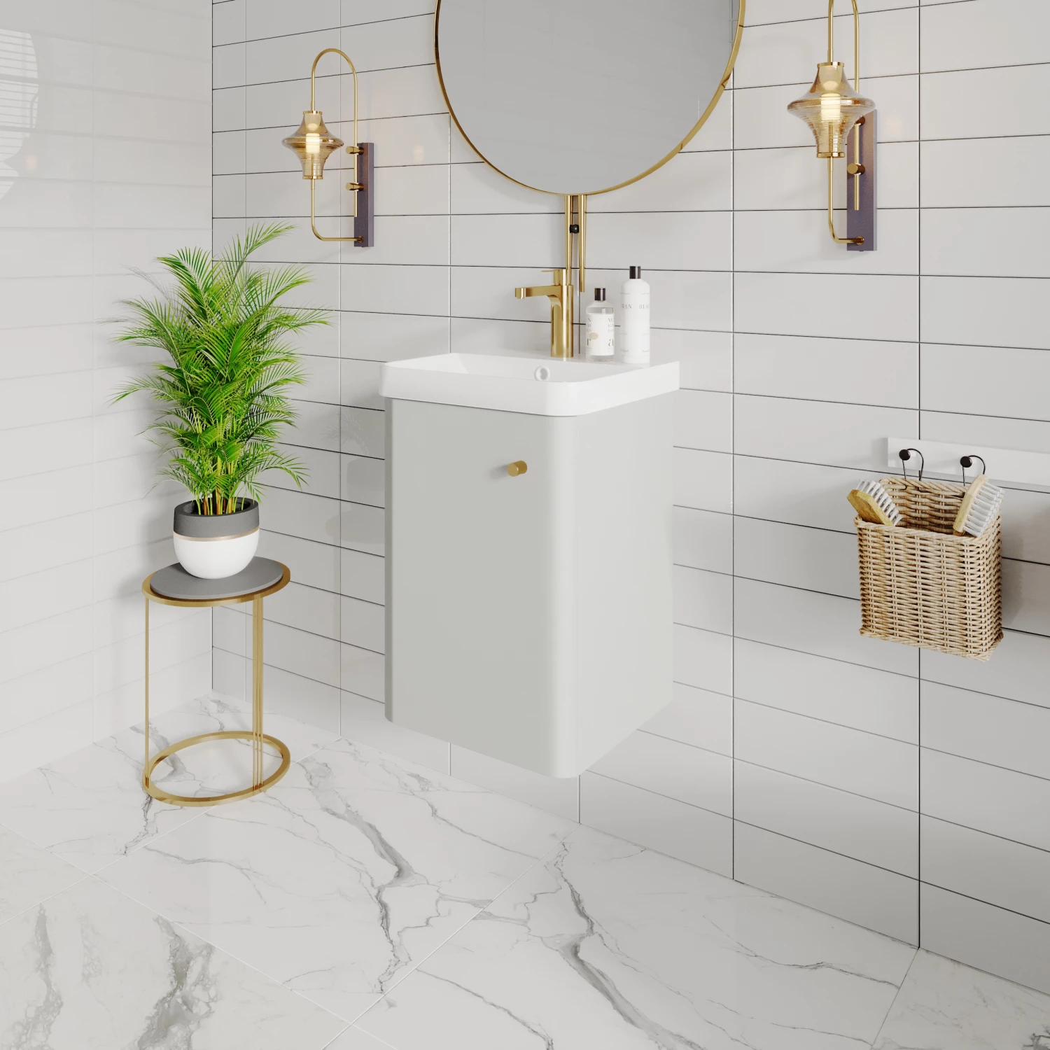 Nuie Core Wall Hung 1-Door Vanity Unit With Thin Edge Basin 400mm Wide - Gloss Grey Mist 4 Nuie Core Wall Hung 1-Door Vanity Unit With Thin Edge Basin 400mm Wide - Gloss Grey Mist - Image 2