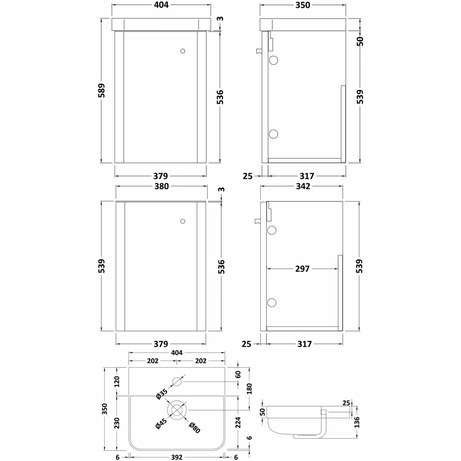 Nuie Core Wall Hung 1-Door Vanity Unit With Thin Edge Basin 400mm Wide - Satin Green 5 Nuie Core Wall Hung 1-Door Vanity Unit With Thin Edge Basin 400mm Wide - Satin Green - Image 3