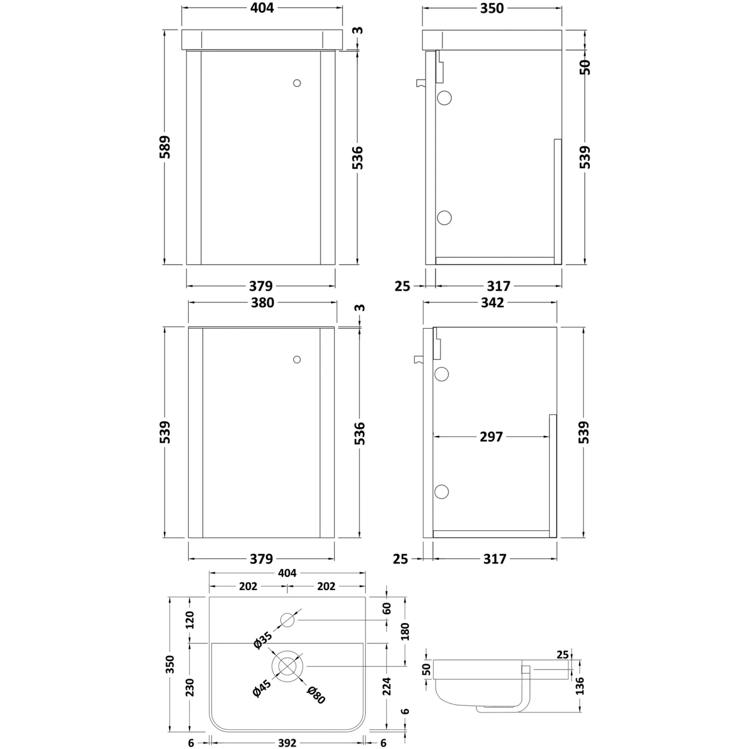 Nuie Core Wall Hung 1-Door Vanity Unit With Thin Edge Basin 400mm Wide - Gloss Grey Mist 6 Nuie Core Wall Hung 1-Door Vanity Unit With Thin Edge Basin 400mm Wide - Gloss Grey Mist - Image 4