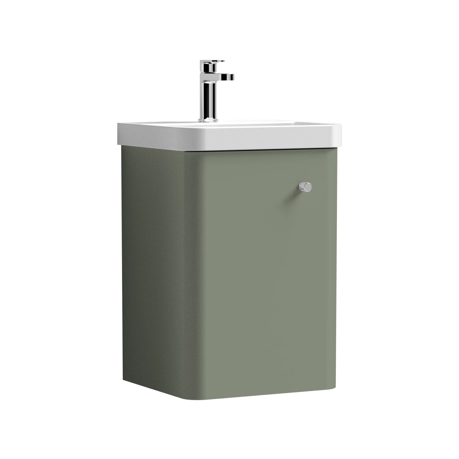 Nuie Core Wall Hung 1-Door Vanity Unit With Thin Edge Basin 400mm Wide - Satin Green 3 Nuie Core Wall Hung 1-Door Vanity Unit With Thin Edge Basin 400mm Wide - Satin Green
