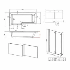 Nuie Cove L-Shaped Shower Bath Hinged Screen 1700mm X 700mm/850mm - Right Handed -HEATANDPLUMB Sales nuie cove bath nmp135 nsbs3 wbs1785l 3