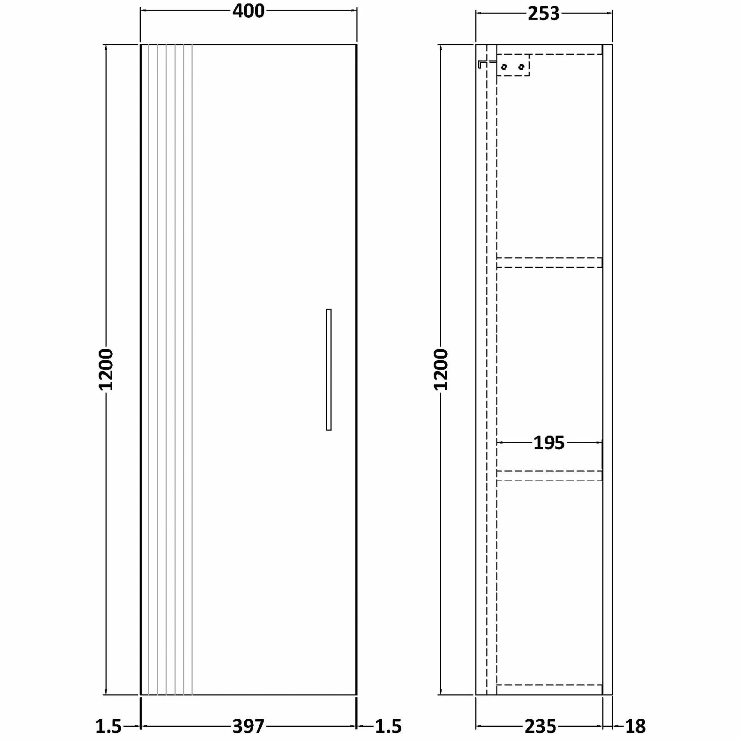 Nuie Deco Wall Hung 1-Door Tall Unit 400mm Wide - Satin White 4 Nuie Deco Wall Hung 1-Door Tall Unit 400mm Wide - Satin White - Image 2