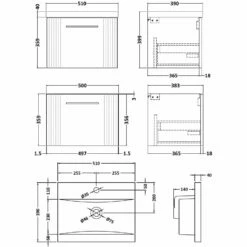 Nuie Deco Wall Hung 1-Drawer Vanity Unit With Basin-1 500mm Wide - Satin Grey 10 Nuie Deco Wall Hung 1-Drawer Vanity Unit With Basin-1 500mm Wide - Satin Grey -HEATANDPLUMB Sales nuie deco vanity unit dpf1491a 1 4