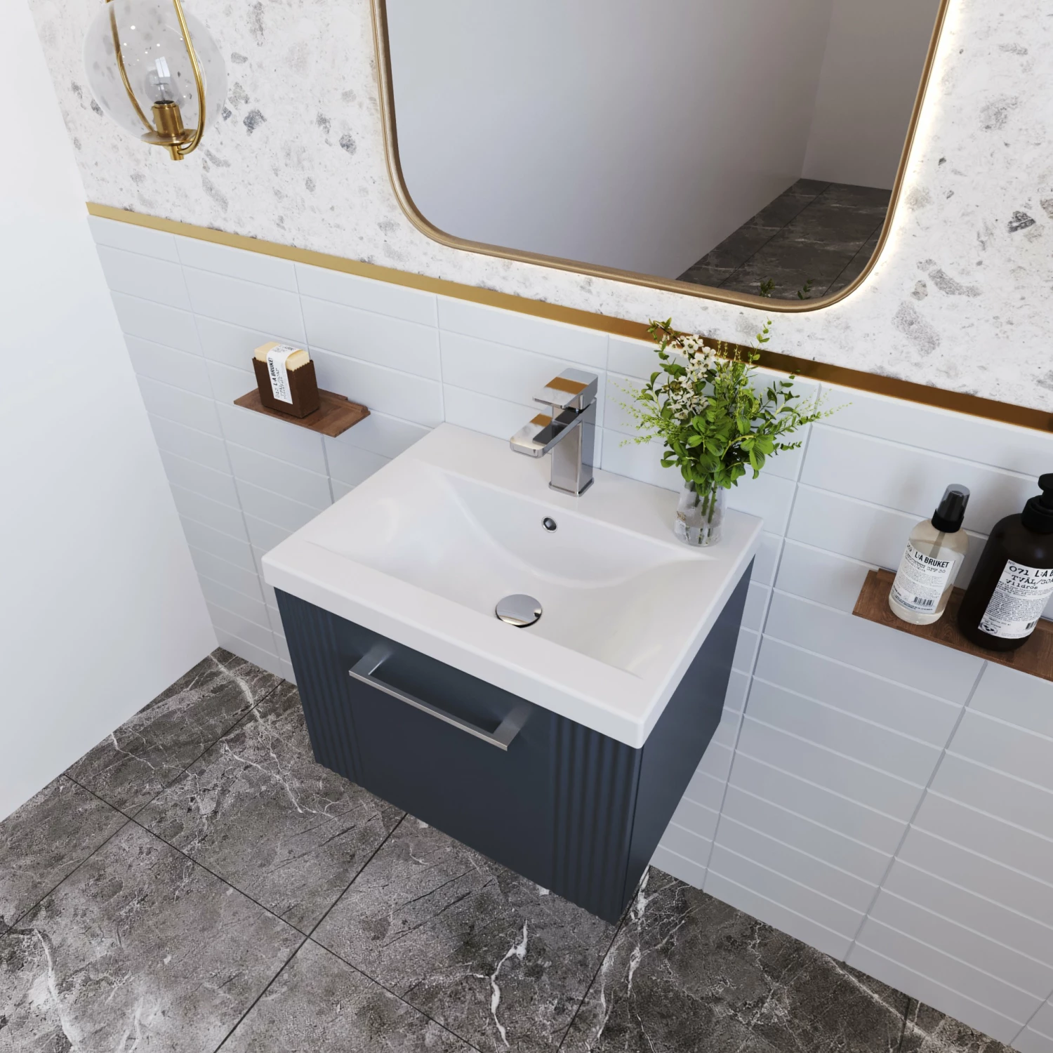 Nuie Deco Wall Hung 1-Drawer Vanity Unit With Basin-1 500mm Wide - Satin White 8 Nuie Deco Wall Hung 1-Drawer Vanity Unit With Basin-1 500mm Wide - Satin White - Image 6