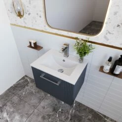 Nuie Deco Wall Hung 1-Drawer Vanity Unit With Basin-2 500mm Wide - Satin Blue -HEATANDPLUMB Sales nuie deco vanity unit dpf1491b 1 1