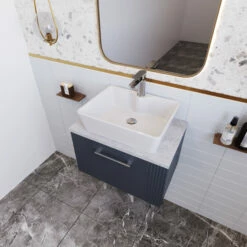 Nuie Deco Wall Hung 1-Drawer Vanity Unit With Bellato Grey Worktop 600mm Wide - Satin Anthracite -HEATANDPLUMB Sales nuie deco vanity unit dpf1494lbg 3