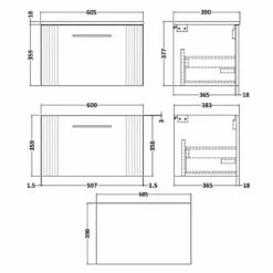Nuie Deco Wall Hung 1-Drawer Vanity Unit With Worktop 600mm Wide - Satin White -HEATANDPLUMB Sales nuie deco vanity unit dpf1494w 2