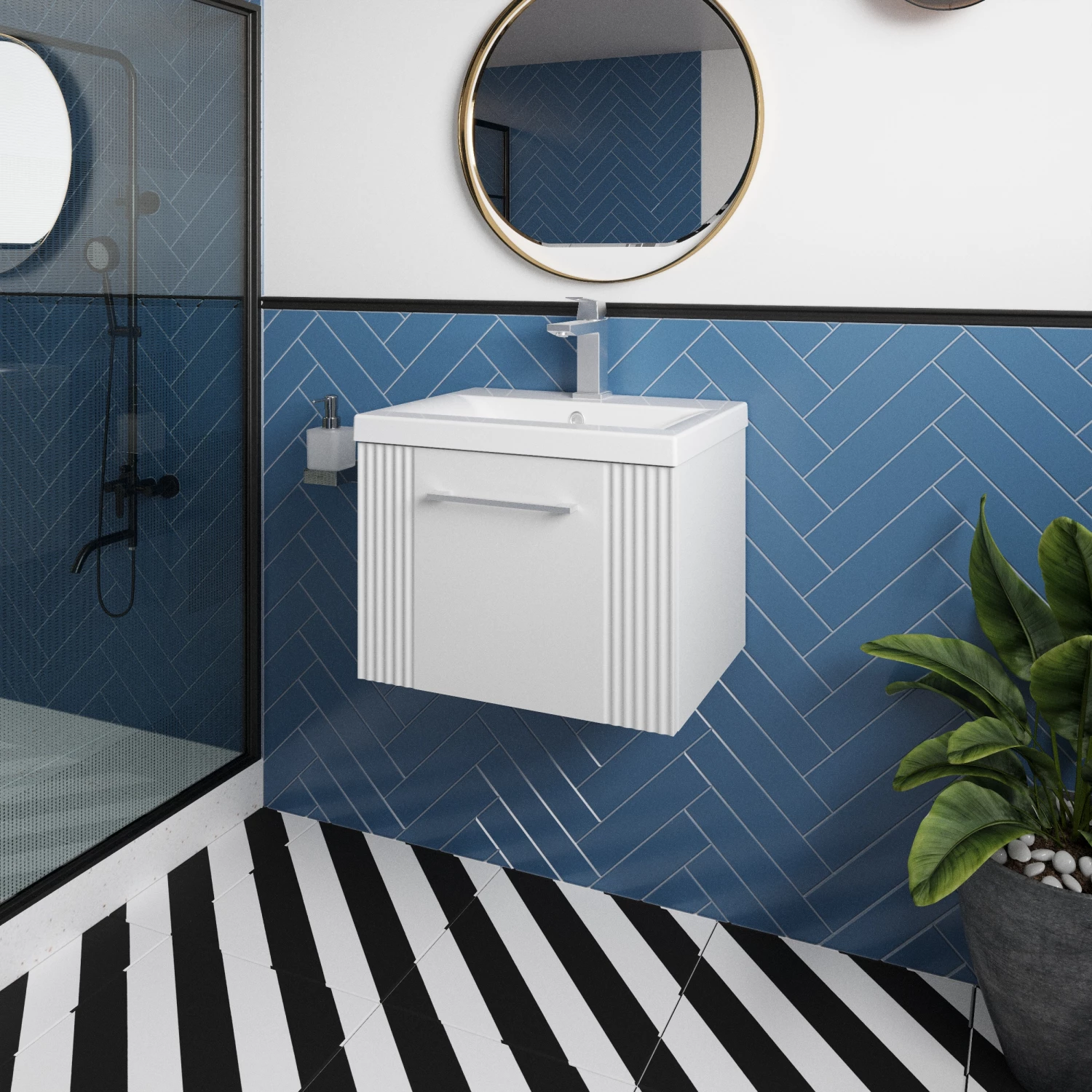 Nuie Deco Wall Hung 1-Drawer Vanity Unit With Basin-1 500mm Wide - Satin White 4 Nuie Deco Wall Hung 1-Drawer Vanity Unit With Basin-1 500mm Wide - Satin White - Image 2