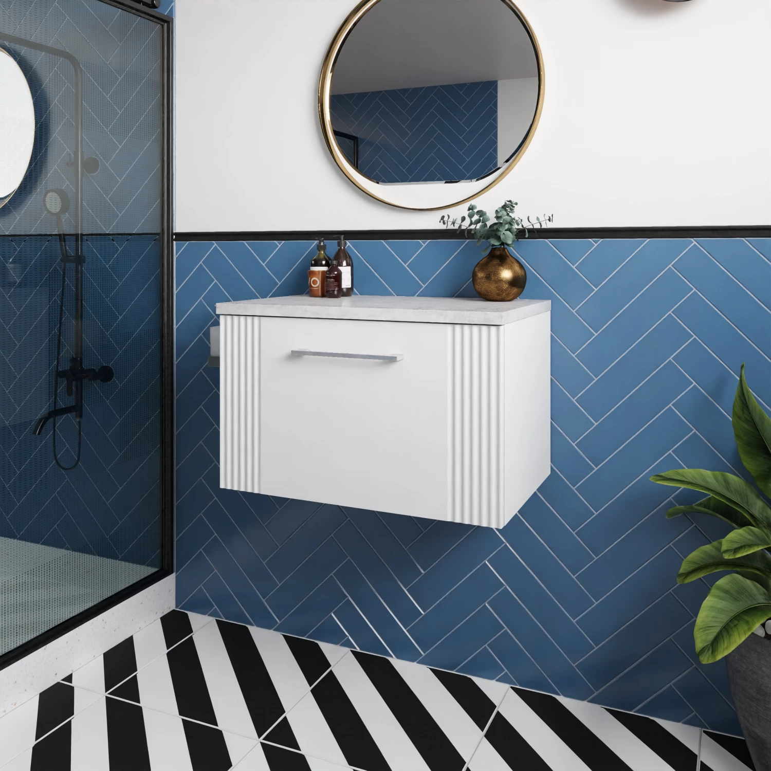 Nuie Deco Wall Hung 1-Drawer Vanity Unit With Bellato Grey Worktop 600mm Wide - Satin White 8 Nuie Deco Wall Hung 1-Drawer Vanity Unit With Bellato Grey Worktop 600mm Wide - Satin White - Image 6