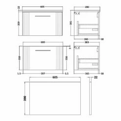 Nuie Deco Wall Hung 1-Drawer Vanity Unit With Bellato Grey Worktop 600mm Wide - Satin Anthracite -HEATANDPLUMB Sales nuie deco vanity unit dpf194lsb 1