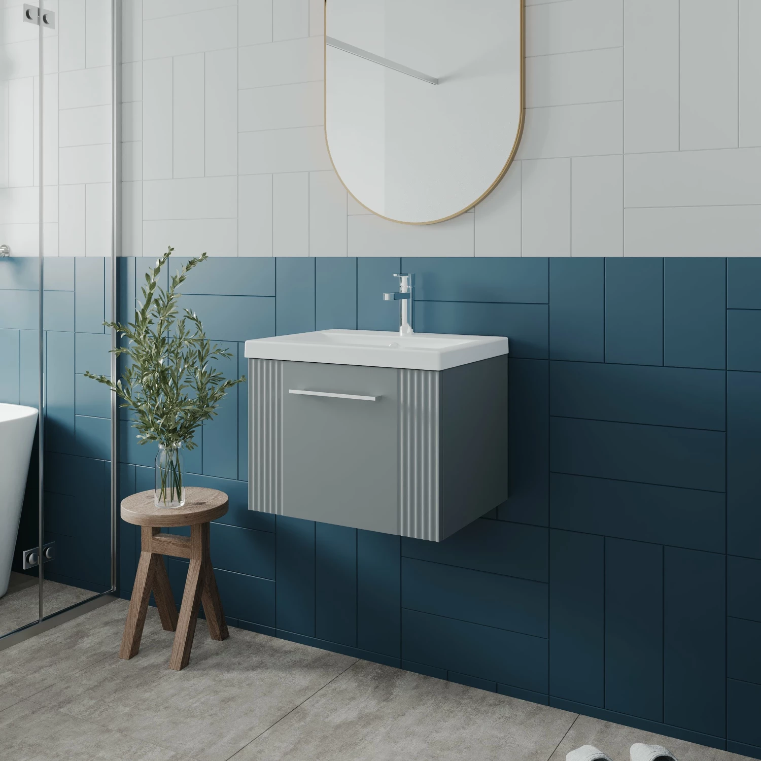 Nuie Deco Wall Hung 1-Drawer Vanity Unit With Basin-1 500mm Wide - Satin Grey 4 Nuie Deco Wall Hung 1-Drawer Vanity Unit With Basin-1 500mm Wide - Satin Grey - Image 2