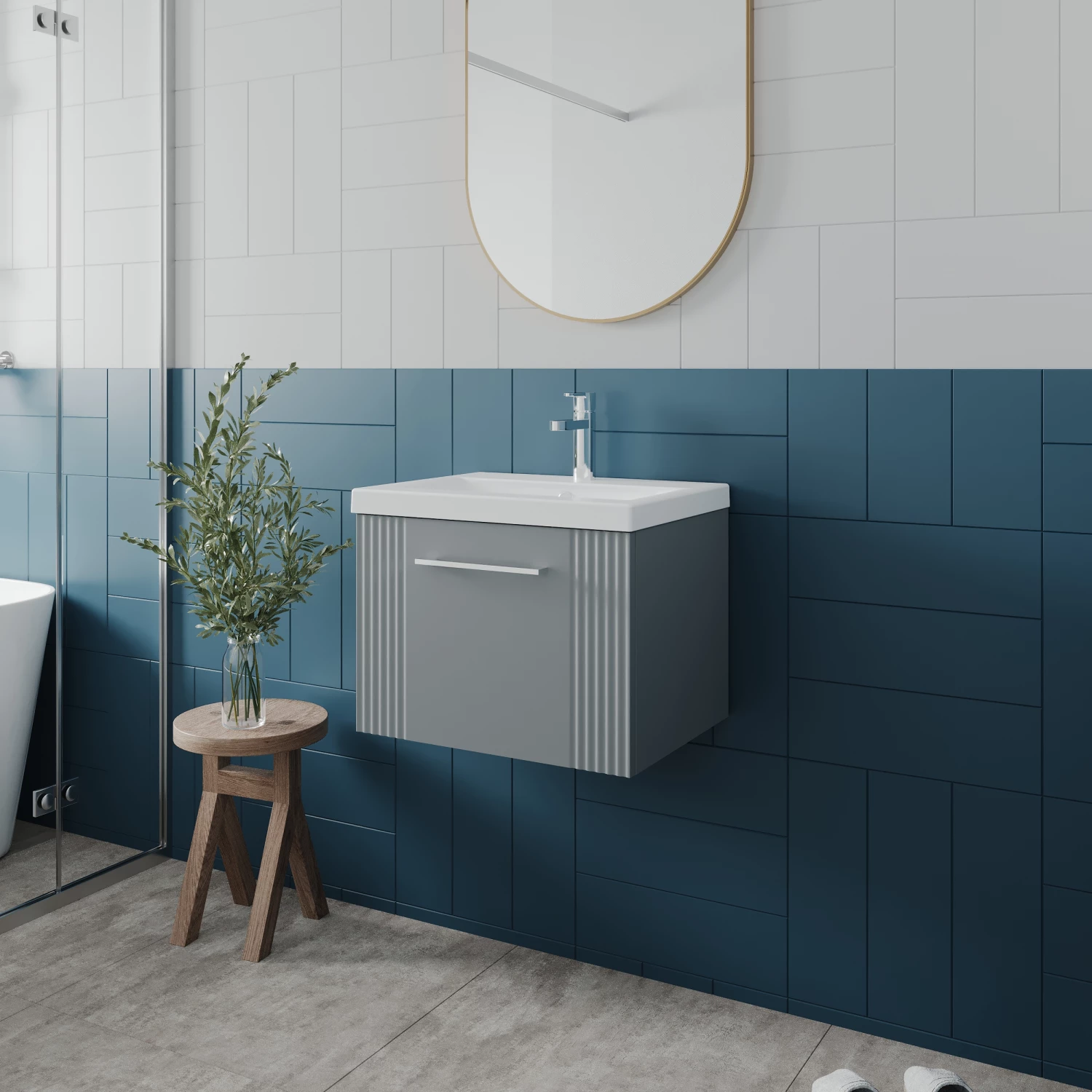 Nuie Deco Wall Hung 1-Drawer Vanity Unit With Basin-2 500mm Wide - Satin Grey 4 Nuie Deco Wall Hung 1-Drawer Vanity Unit With Basin-2 500mm Wide - Satin Grey - Image 2