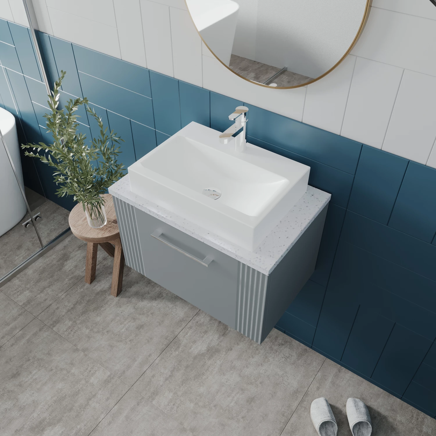 Nuie Deco Wall Hung 1-Drawer Vanity Unit With Bellato Grey Worktop 600mm Wide - Satin White 10 Nuie Deco Wall Hung 1-Drawer Vanity Unit With Bellato Grey Worktop 600mm Wide - Satin White - Image 8