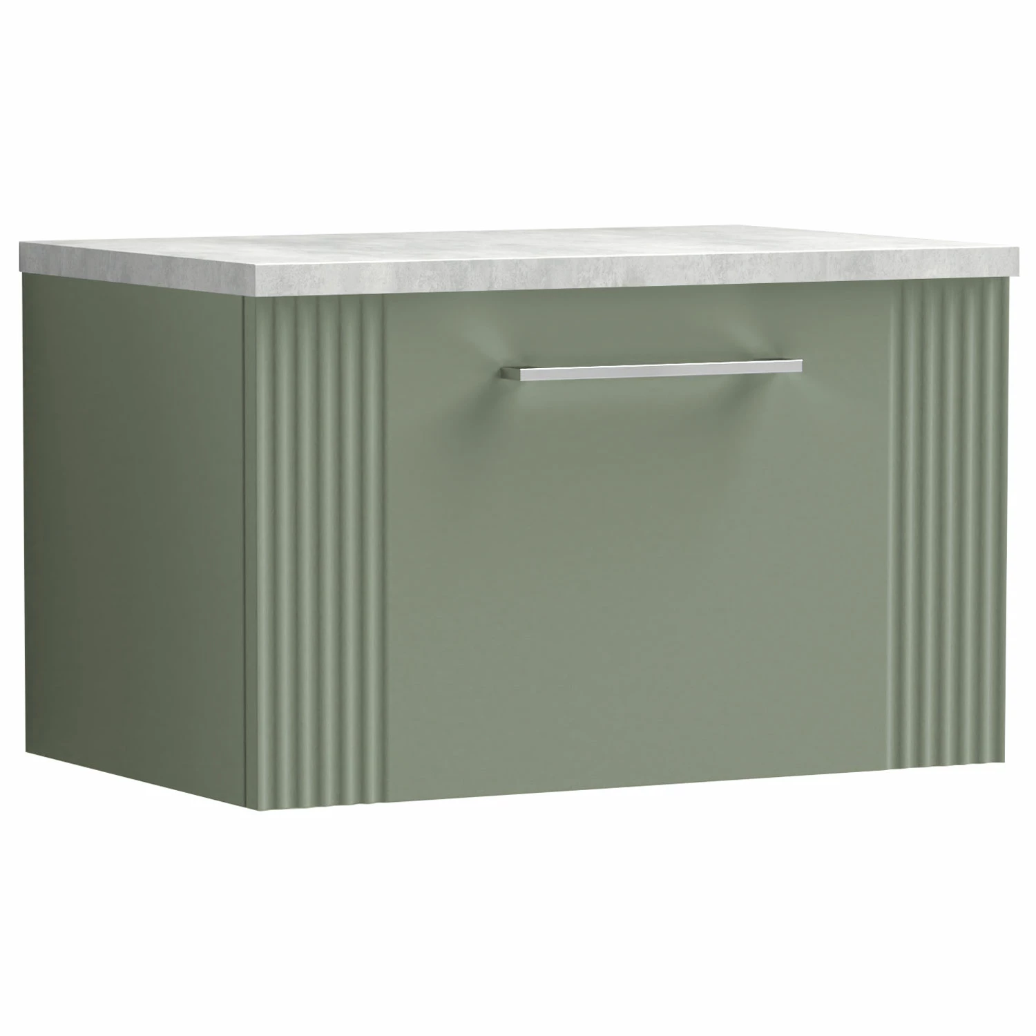 Nuie Deco Wall Hung 1-Drawer Vanity Unit With Bellato Grey Worktop 600mm Wide - Satin Reed Green 10 Nuie Deco Wall Hung 1-Drawer Vanity Unit With Bellato Grey Worktop 600mm Wide - Satin Reed Green - Image 8