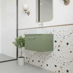 Nuie Deco Wall Hung 1-Drawer Vanity Unit With Bellato Grey Worktop 600mm Wide - Satin Reed Green 15 Nuie Deco Wall Hung 1-Drawer Vanity Unit With Bellato Grey Worktop 600mm Wide - Satin Reed Green -HEATANDPLUMB Sales nuie deco vanity unit dpf894w 4 2