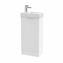 Nuie Deco Compact Floor Standing 1-Door Vanity Unit With Basin 400mm Wide - Satin White