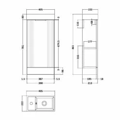 Nuie Deco Compact Floor Standing 1-Door Vanity Unit With Basin 400mm Wide - Satin Green