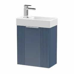 Nuie Deco Compact Wall Hung 1-Door Vanity Unit With Basin 400mm Wide - Satin Blue
