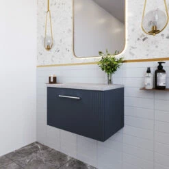 Nuie Deco Wall Hung 1-Drawer Vanity Unit With Bellato Grey Worktop 600mm Wide - Satin Anthracite -HEATANDPLUMB Sales nuie deco vanity unit pmdecwh1druwt60 1