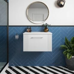 Nuie Deco Wall Hung 1-Drawer Vanity Unit With Worktop 600mm Wide - Satin White -HEATANDPLUMB Sales nuie deco vanity unit pmdecwh1druwt60 10