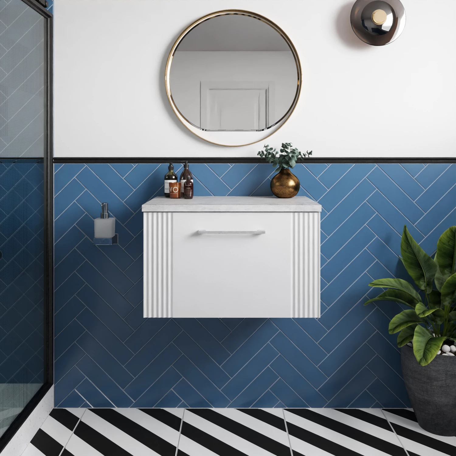 Nuie Deco Wall Hung 1-Drawer Vanity Unit With Bellato Grey Worktop 600mm Wide - Satin White 9 Nuie Deco Wall Hung 1-Drawer Vanity Unit With Bellato Grey Worktop 600mm Wide - Satin White - Image 7