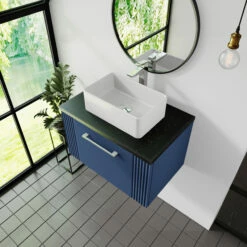 Nuie Deco Wall Hung 1-Drawer Vanity Unit With Bellato Grey Worktop 600mm Wide - Satin Anthracite -HEATANDPLUMB Sales nuie deco vanity unit pmdecwh1druwt60 6