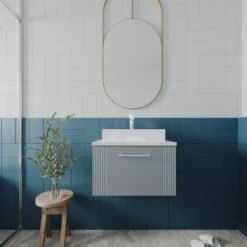 Nuie Deco Wall Hung 1-Drawer Vanity Unit With Bellato Grey Worktop 600mm Wide - Satin Anthracite -HEATANDPLUMB Sales nuie deco vanity unit pmdecwh1druwt60 7