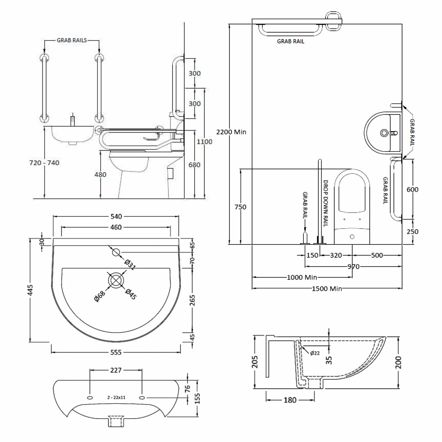 Nuie Close Coupled Doc M Pack 5 X Grab Rails And Mixer Tap - White 4 Nuie Close Coupled Doc M Pack 5 X Grab Rails And Mixer Tap - White - Image 2