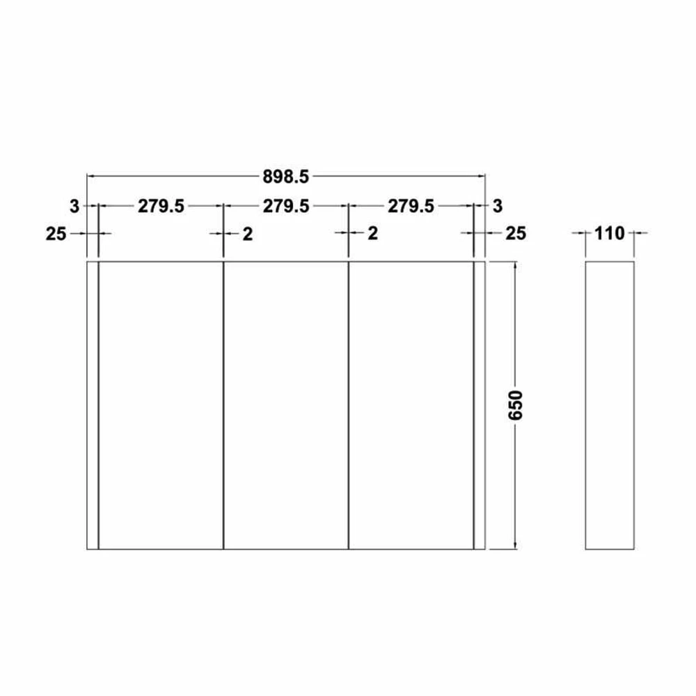 Nuie Eden 3-Door Mirrored Cabinet 650mm H X 900mm W - White 4 Nuie Eden 3-Door Mirrored Cabinet 650mm H X 900mm W - White - Image 2